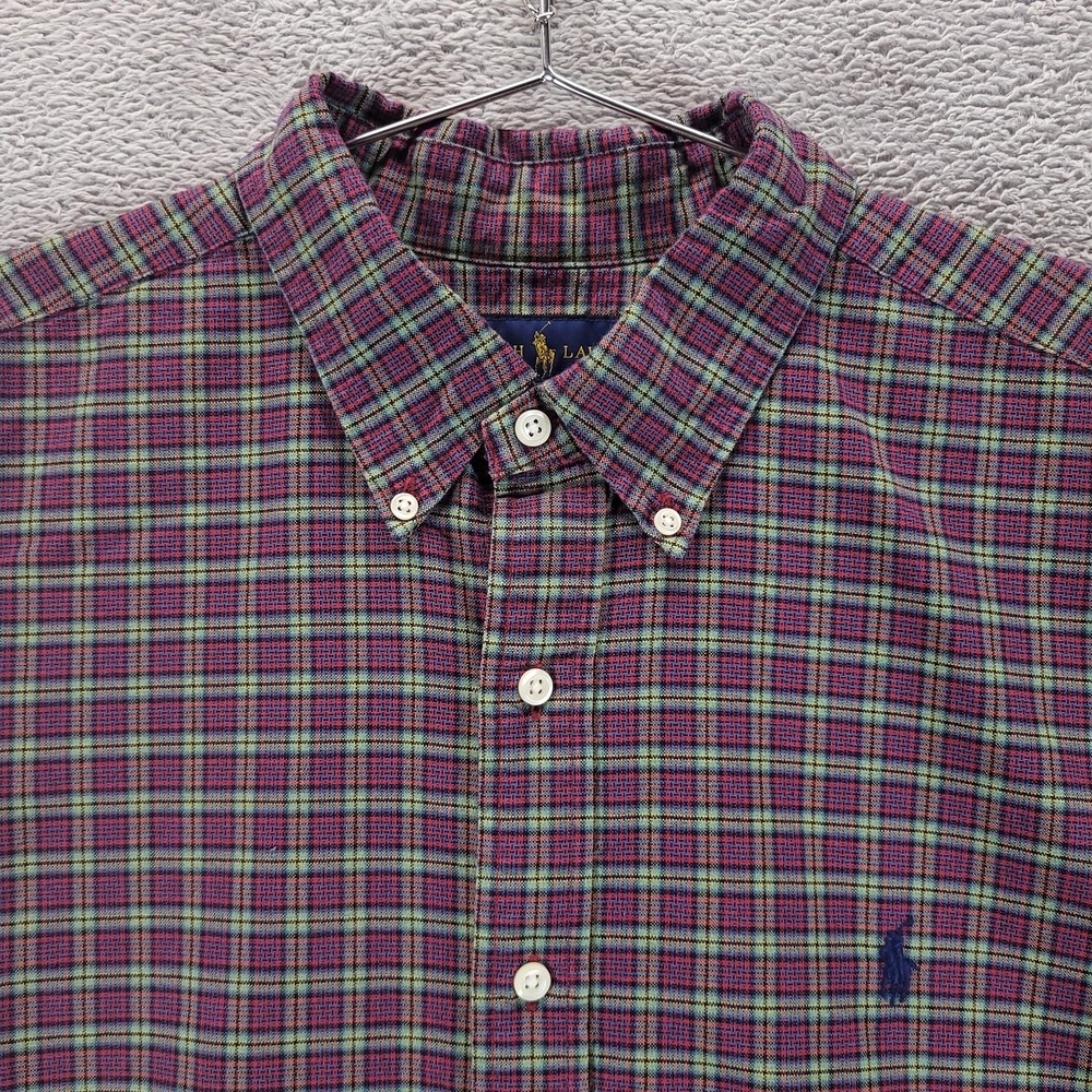 Polo Ralph Lauren Shirt Mens XL Purple Green Tartan Plaid Flannel Button Down